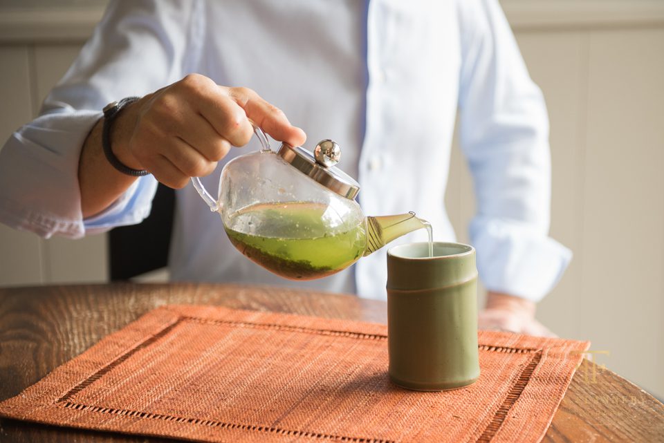 green tea being poured