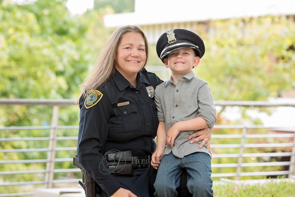 Giving Back to Community mom police officer and son