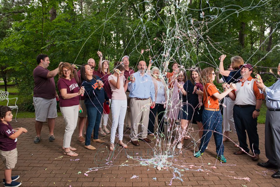 Family photo with silly string